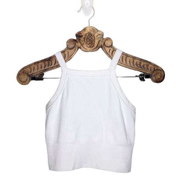 Athleta Aurora Seamless Ribbed Crop Racerback Tank Top White High Neck xs - Picture 1 of 6
